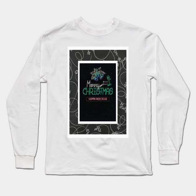 Chalkboard Holly Neon Christmas Long Sleeve T-Shirt by ninasilver